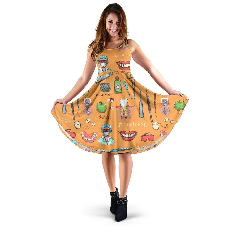 Dental Dentist Dentistry Tooth Pattern Print Dress Tunics Chic elegant