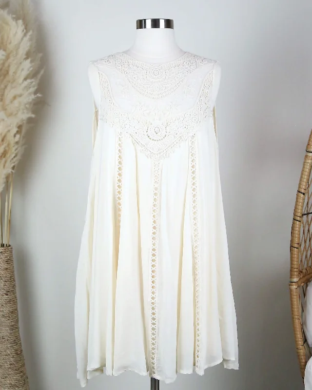 Final Sale - Boho Crochet Lace Dress in Natural Tunics Practical easy-care