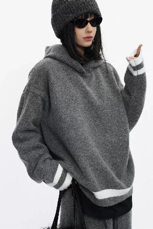 Knitted Hoodie Hoodie with Cuffed Sleeves Snug Secure
