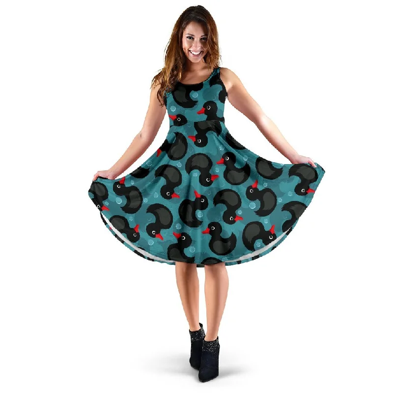 Black Duck Mallard Pattern Print Dress Tunics Lace romantic