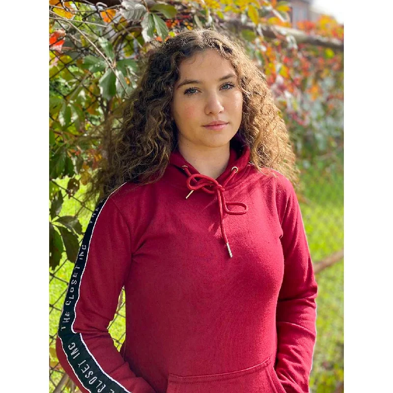 Women's The Closet Inc. Brand Hoodie - Burgundy Hoodie with Monochrome Minimalist Simple