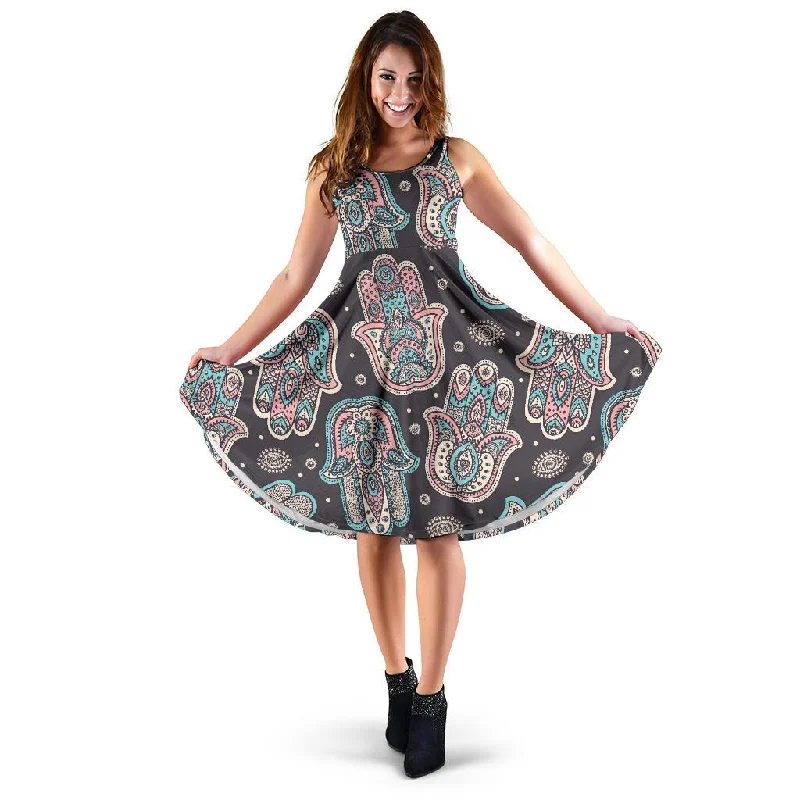 Evil Eye Hamsa Pattern Print Dress Tunic Top Casual