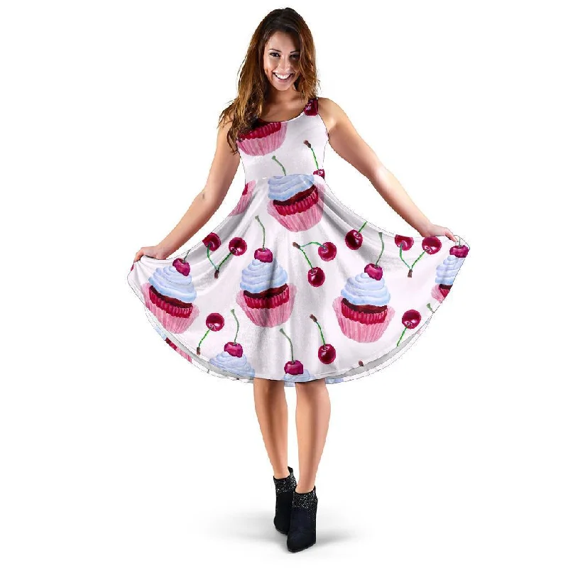 Cupcake Cherry Pattern Print Dress Tunics Short Trendy