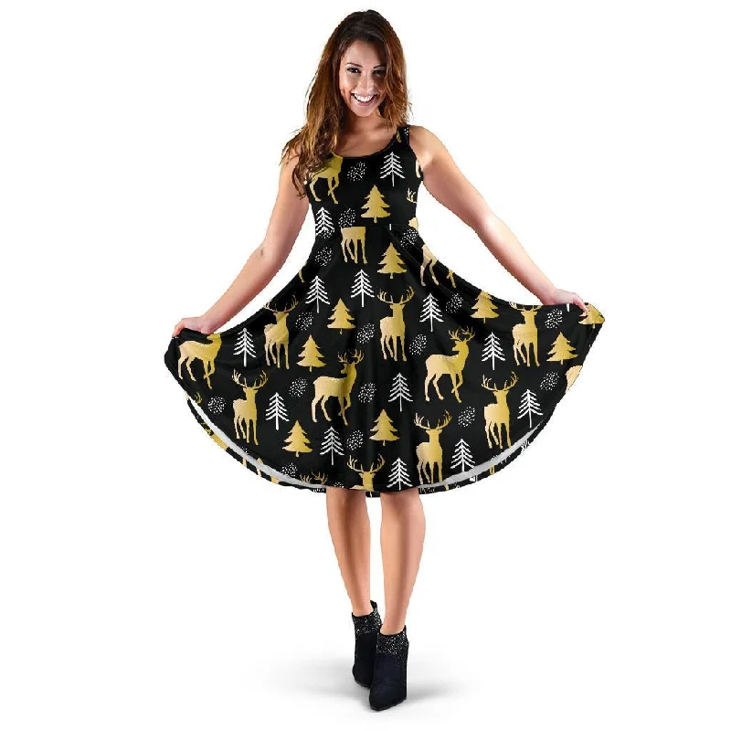 Christmas Tree Deer Pattern Print Dress Tunics Practical durable