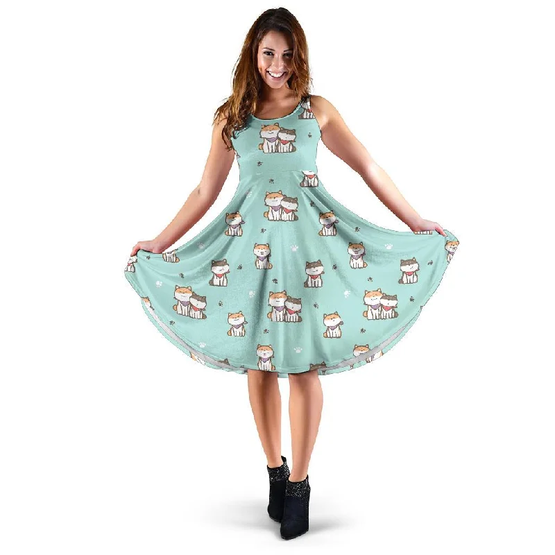 Dog Pupppy Shiba Inu Pattern Print Dress Tunics Formal black