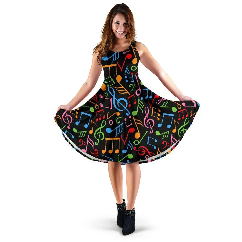 Colorful Music Note Pattern Print Dress Tunics Bridal satin