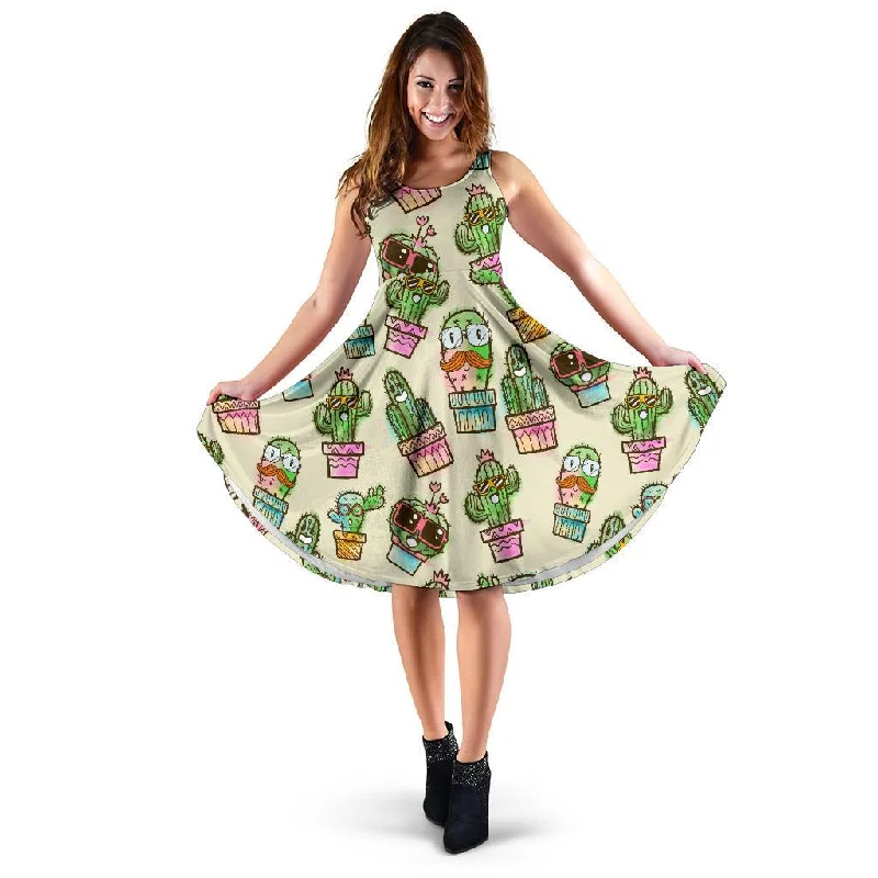 Cartoon Cactus Pattern Print Dress Tunics Chinos classic