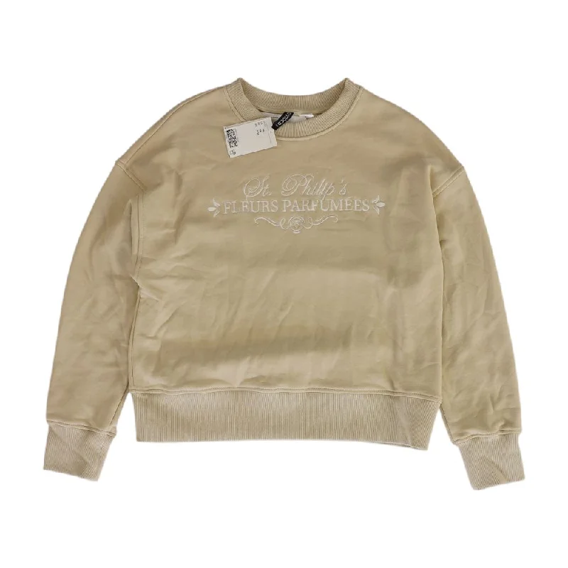 Beige Embroidery Detail Sweatshirt Hoodie with Hem Fringe Bohemian Relaxed
