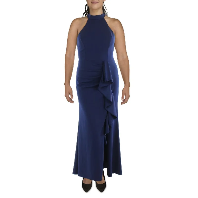 Betsy & Adam Womens Cascade Ruffle Halter Evening Dress Tunics Fleece cozy