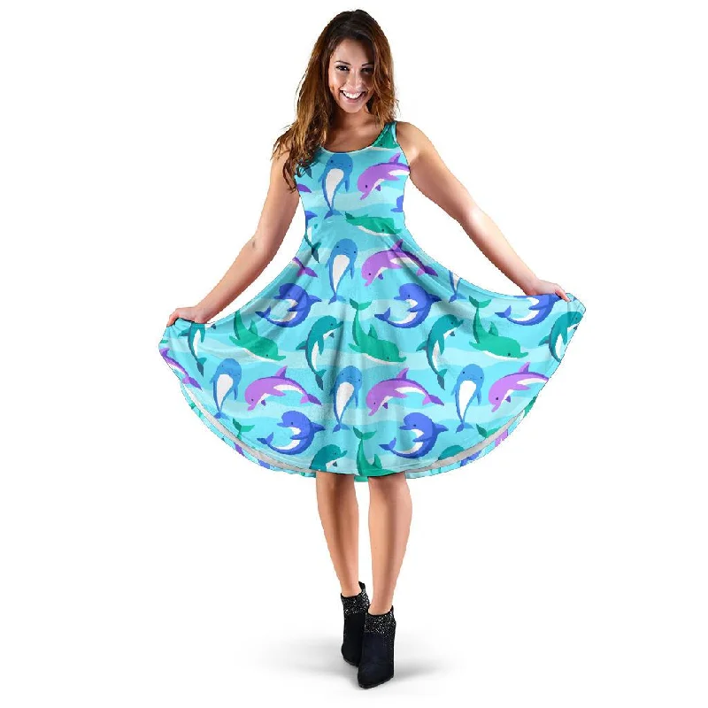 Colorful Dolphin Pattern Print Dress Tunics Vintage classic