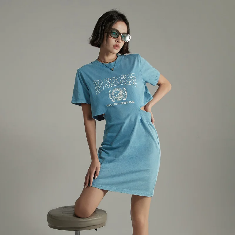 Vintage Side Slit Dress Crew Neckline Casual