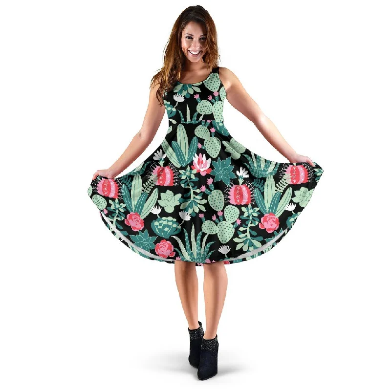 Black Cactus Pattern Print Dress Tunics Mesh breathable