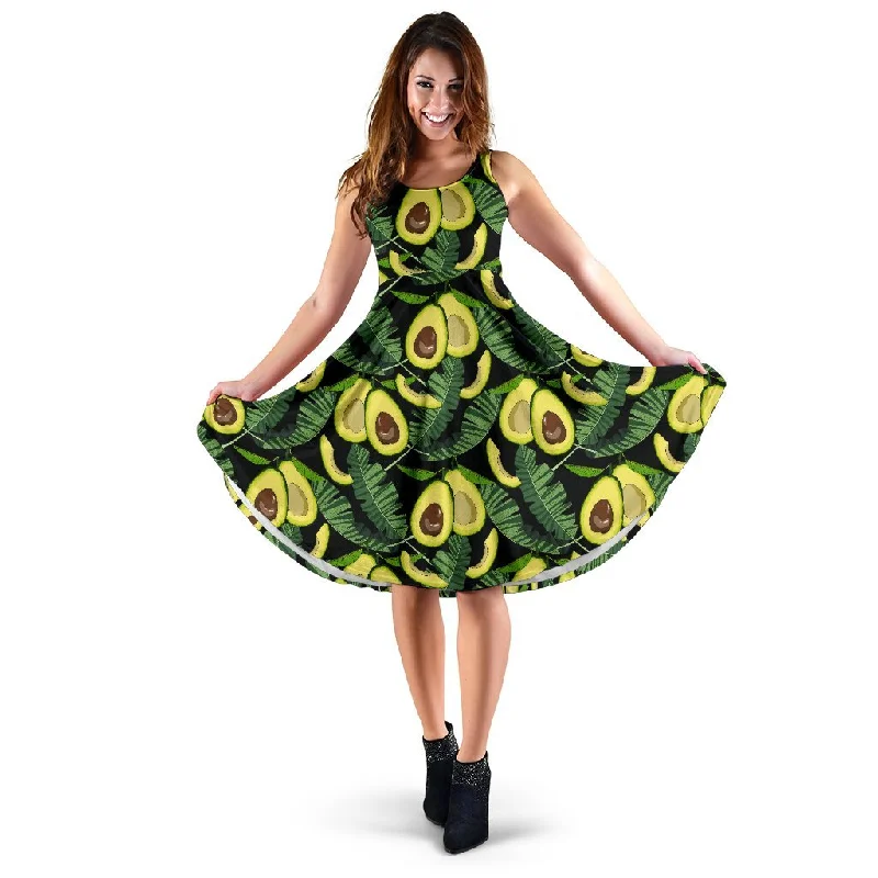 Avocado Floral Palm Leaves Pattern Print Dress Tunics Luxurious high-end