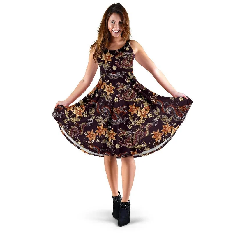 Chinese Floral Dragon Pattern Print Dress empire Waist empire