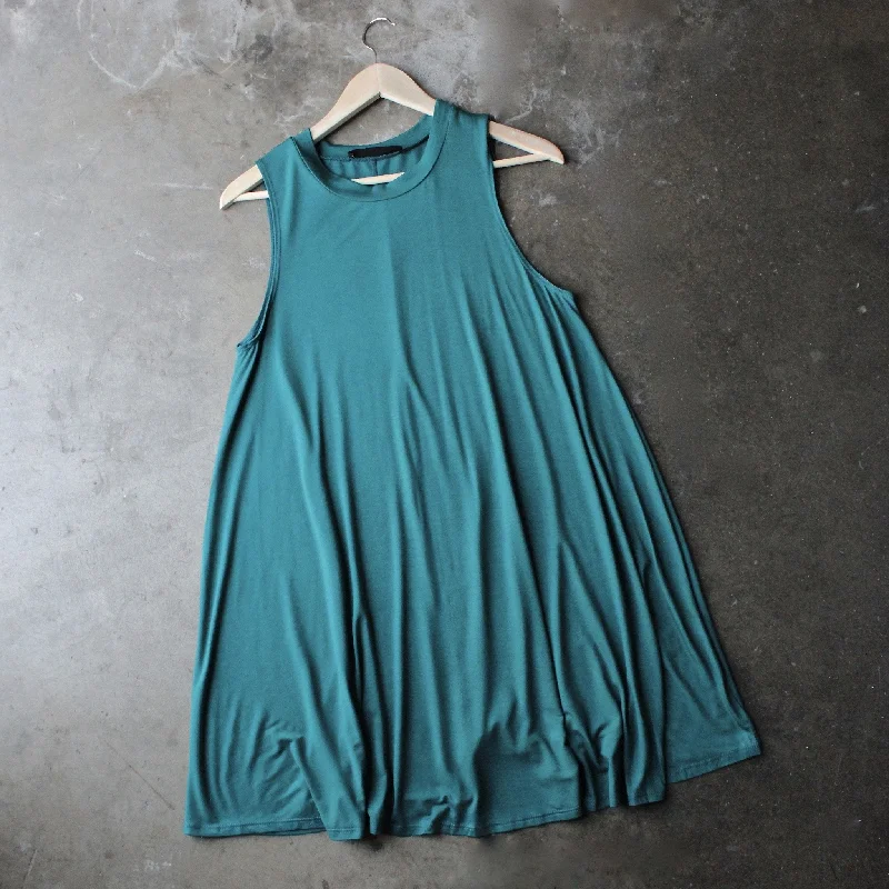 Final Sale - BSIC - Sleeveless Swing Dress in Teal Tunics Spring floral