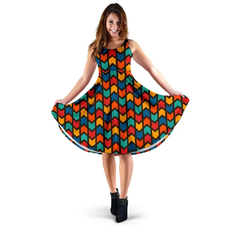 Zig Zag Colorful Pattern Print Dress Tunics Long Elegant