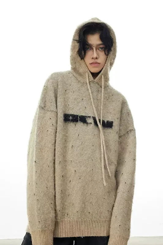 Knit Logo Hoodie Hoodie with Zipper Placket Modern Functional