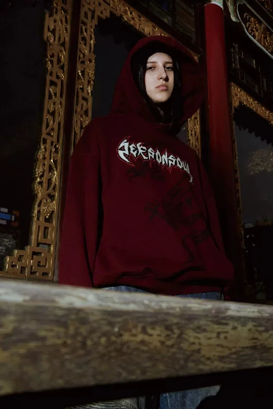 Dragon Hoodie Hoodie with Hem Frayed Vintage Worn