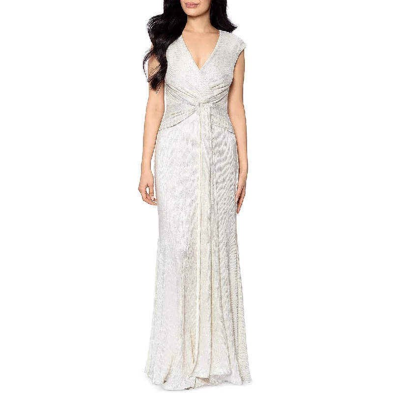 Betsy & Adam Womens Metallic V-Neck Evening Dress Boat Neckline Classic