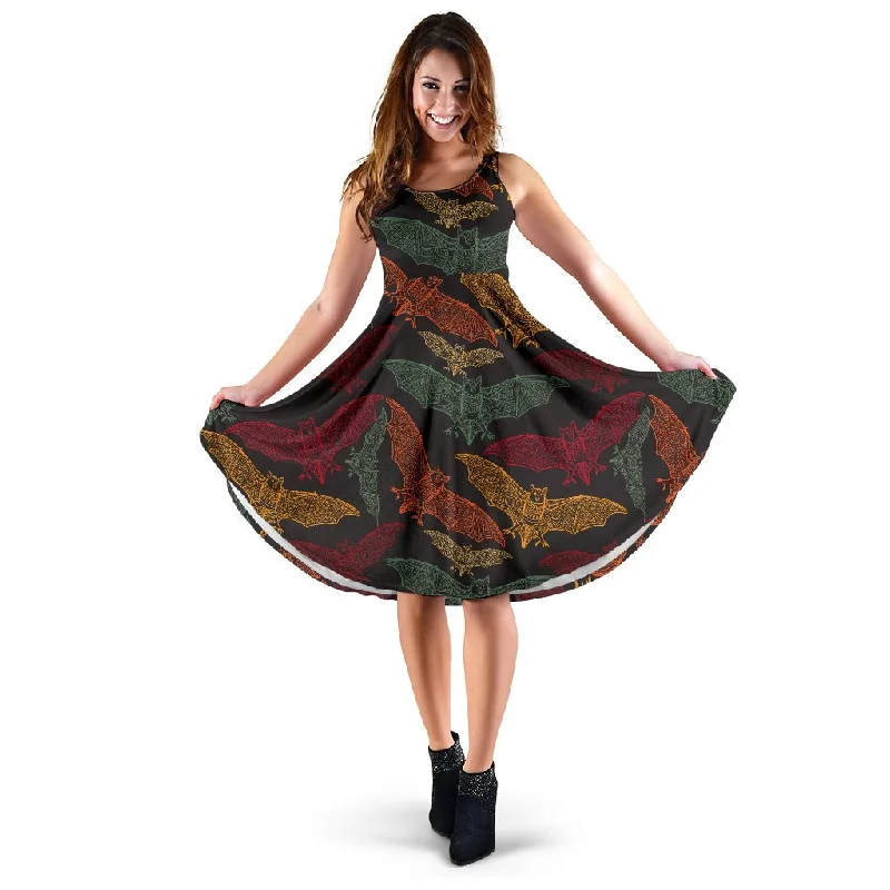 Aztec Bat Halloween Pattern Print Dress Tunics Versatile all-occasion