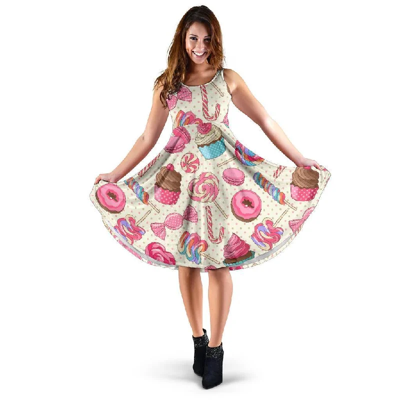 Cupcake Dessert Pattern Print Dress Turtleneck Neckline Stylish