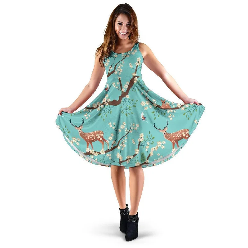 Deer Blossom Tree Pattern Print Dress Tunics Cozy soft