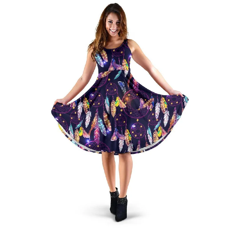 Feather Dream Catcher Vintage Dress Boatneck Modish Everyday