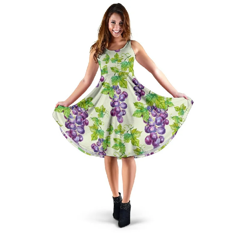 Wine Grape Print Pattern Dress Tunics Denim casual