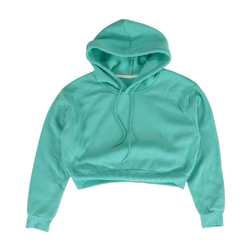Turquoise Solid Hoodie Hoodie with Front Slit Layering Stylish
