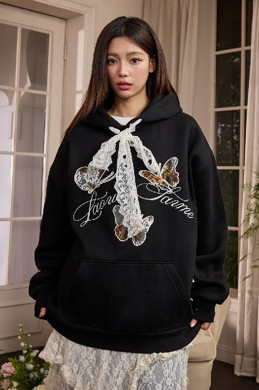 Burnt Lace Butterfly Hoodie Hoodie with Pocket Utility Practical