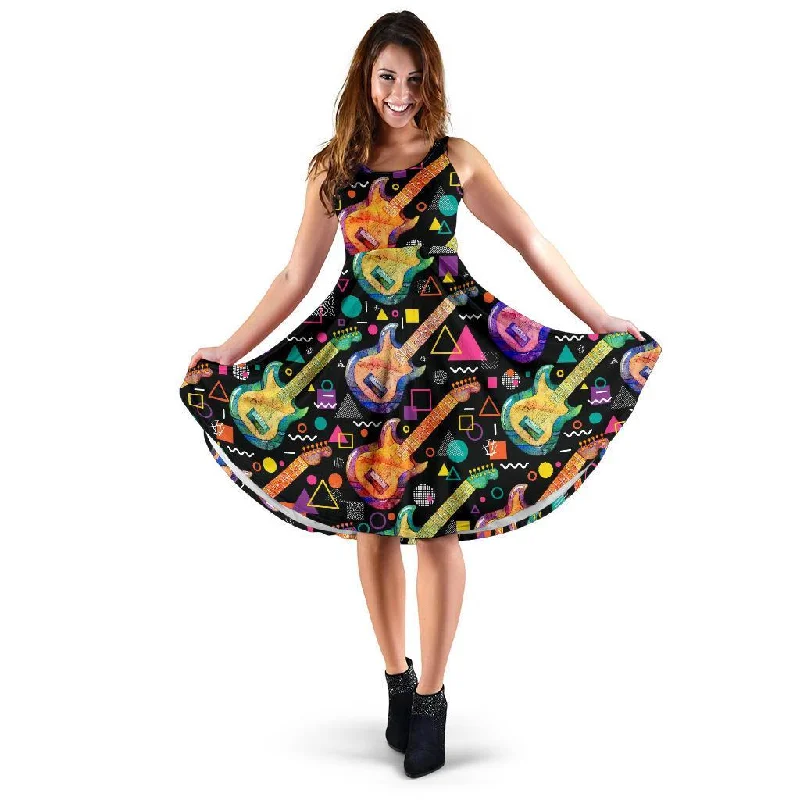 Colorful Electric Guitar Pattern Print Dress Tunics Winter warm