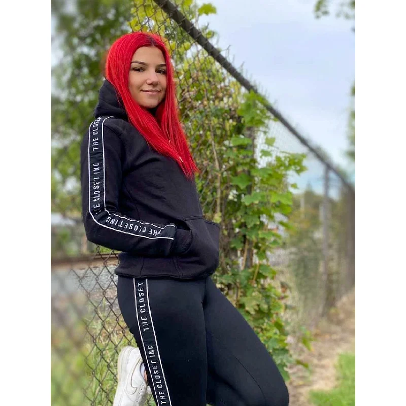 Women's The Closet Inc. Brand Hoodie - Black Hoodie with Contrast Stitching Detailed Premium
