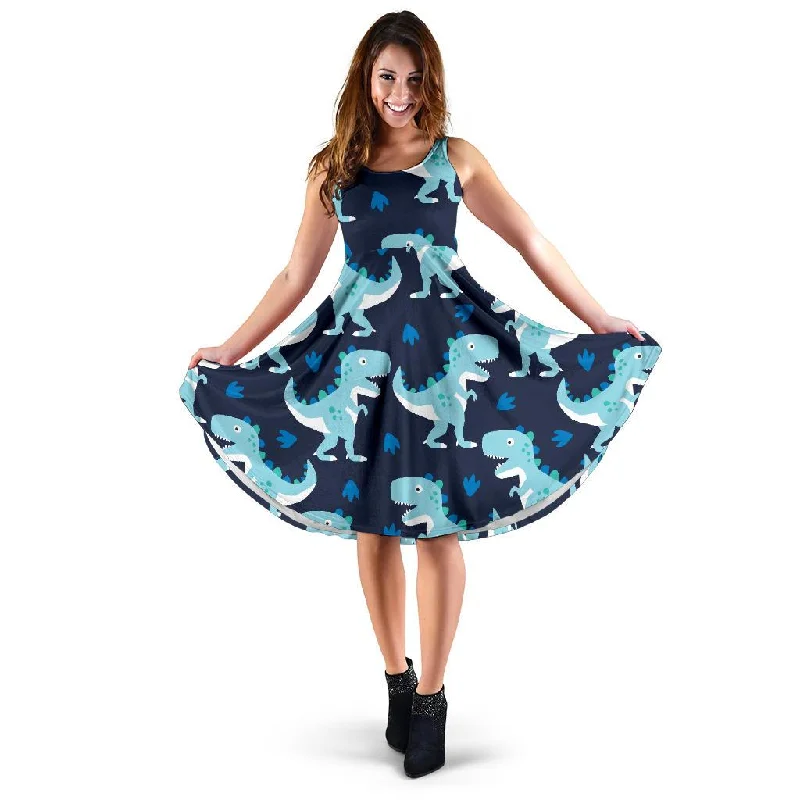 Dino Cartoon Dinosaur Pattern Print Dress Tunics Trendy modern