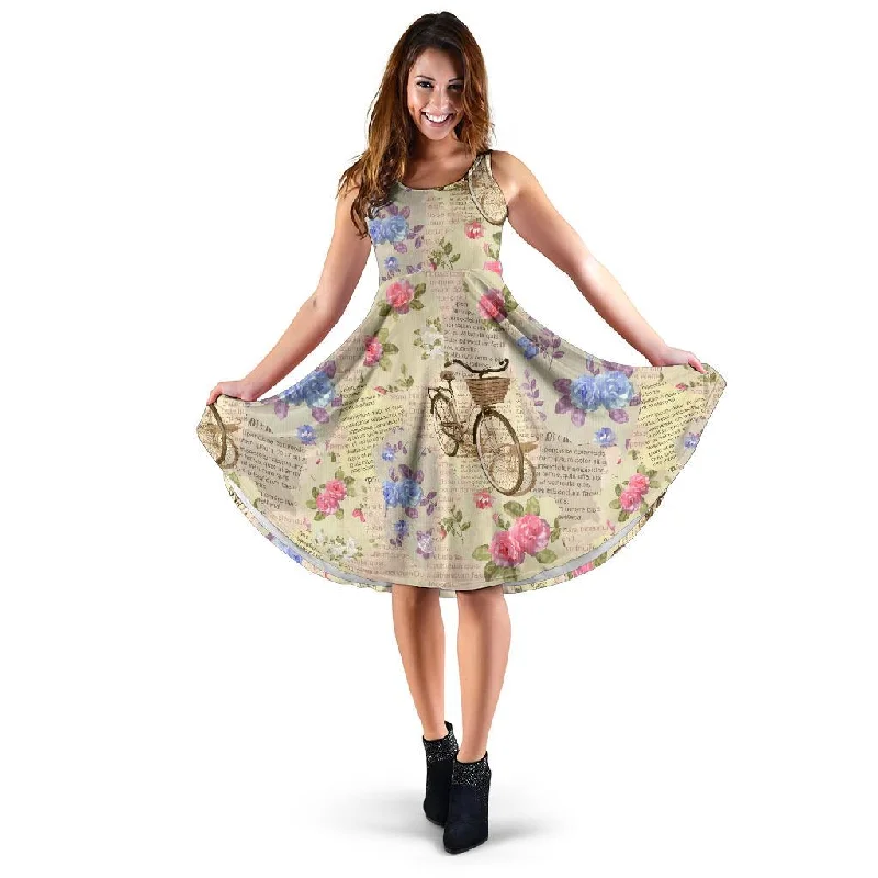 Floral Newspaper Pattern Print Dress Tunics Cozy soft