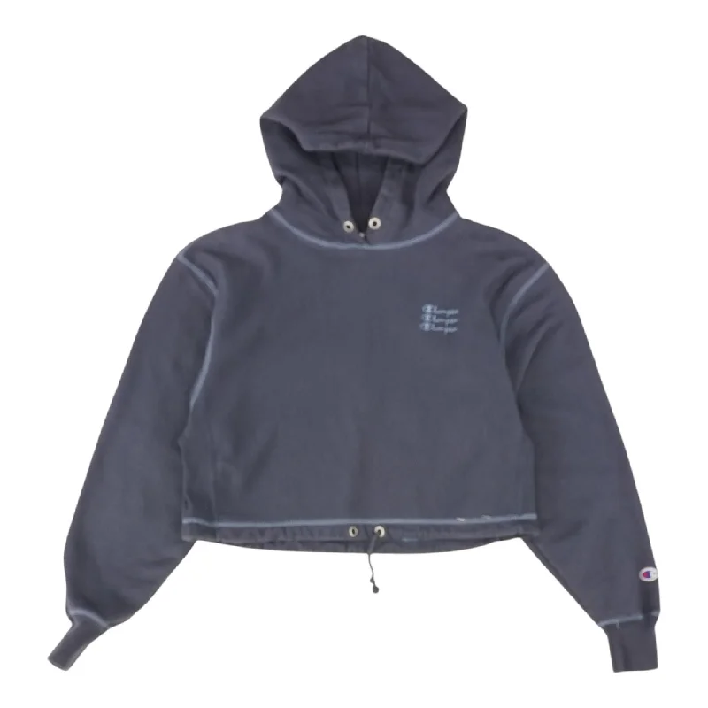 Blue Solid Hoodie Hoodie with Hem Patch Decorative Personalized