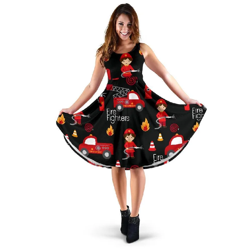 Firefighter Print Pattern Dress Shift Classic Vintage