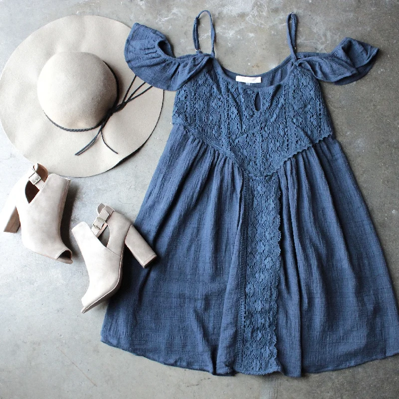 Gauzy Flutter Sleeve Boho Dress in Navy Tunics Modern contemporary