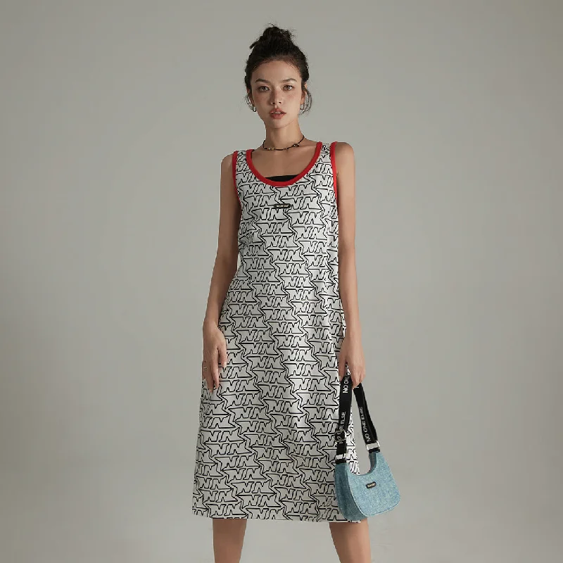 Sleeveless Logo Symbol Long Dress Tunics Versatile all-occasion