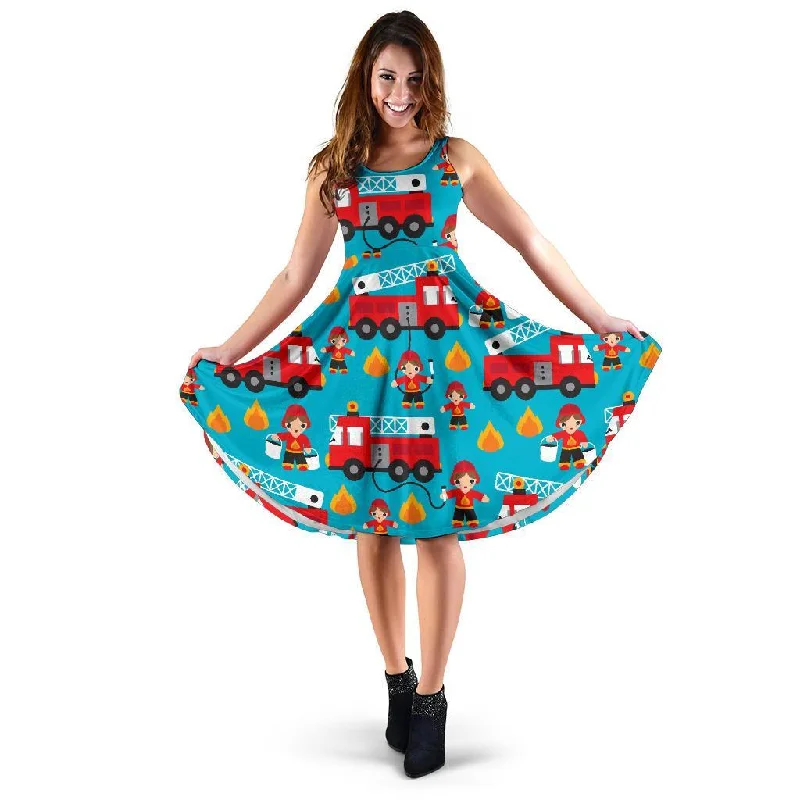 Firefighter Pattern Print Dress empire Waist empire