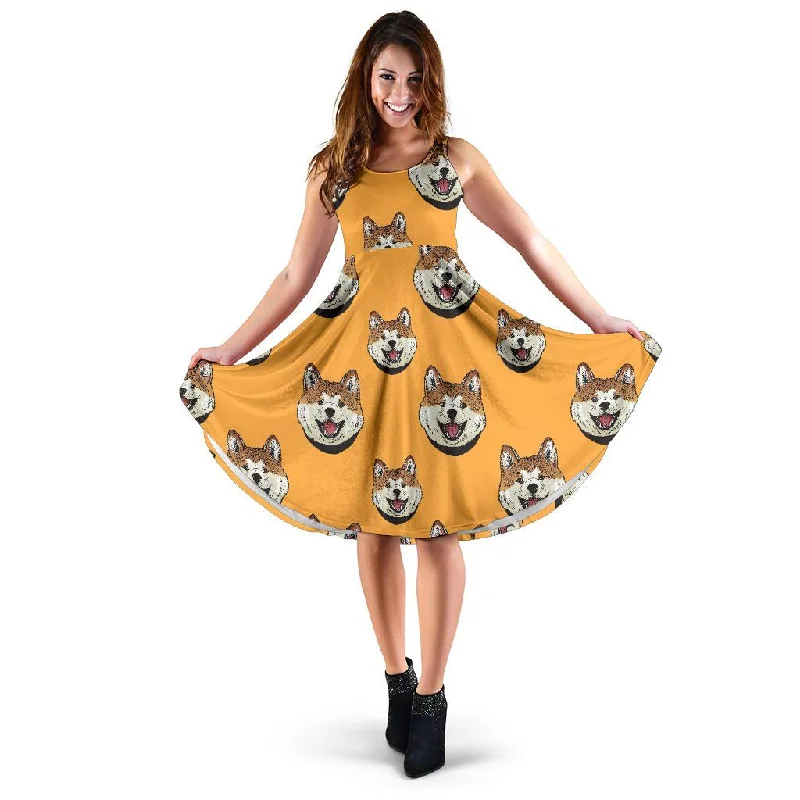 Dog Akita Print Pattern Dress Tunics Handmade artisanal