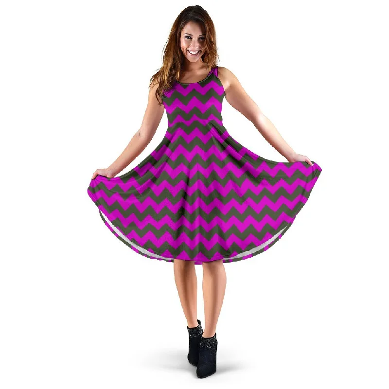 Zig Zag Purple Pattern Print Dress Cowl Neckline Elegant