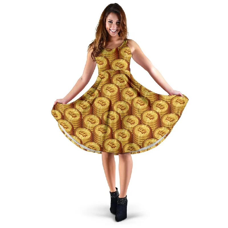 Bitcoin Cryptocurrency Pattern Print Dress Tunics Corduroy durable