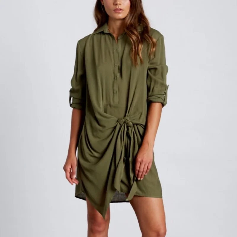 Final Sale - Cotton Candy LA - Low Key Front Knot Dress - Olive Tunics Versatile stylish