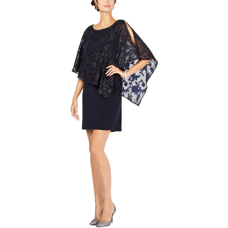 Connected Apparel Womens Metallic Cocktail Capelet Dress Tunics Sophisticated sleek