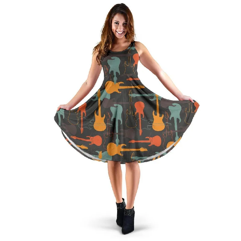 Electric Guitar Colorful Pattern Print Dress Tunics stripes playful