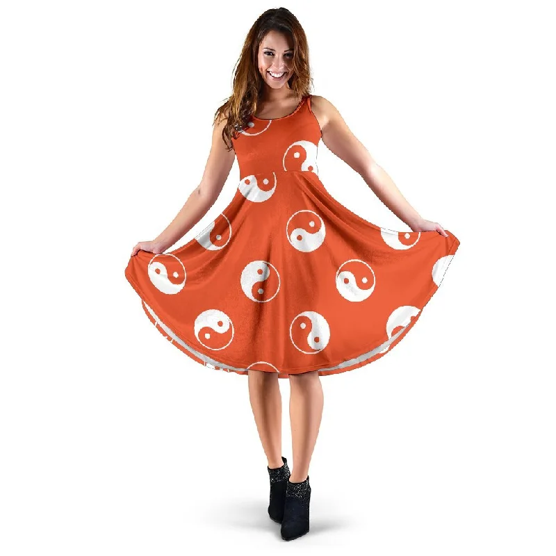 Yin Yang Print Pattern Dress Tunics Solid Classic