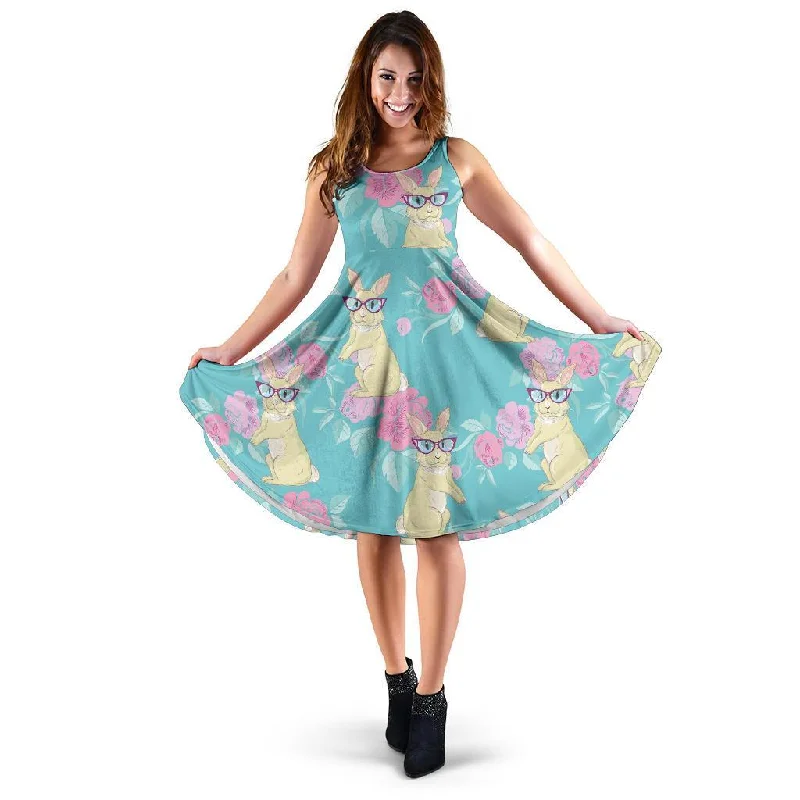 Bunny Rabbit Print Pattern Dress Tunics Summer linen