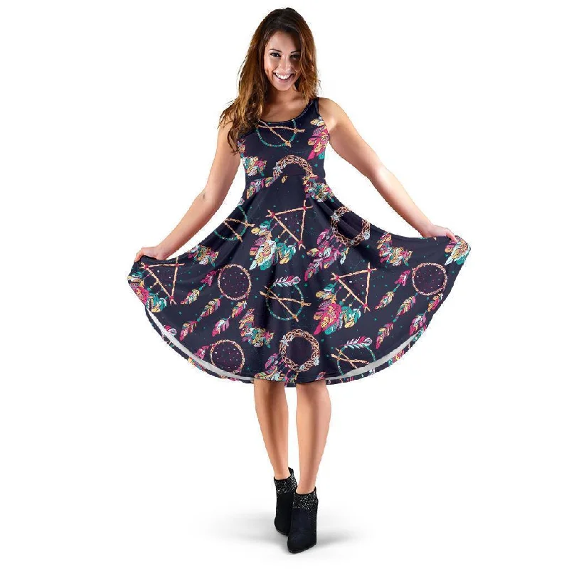 Dream Catcher Boho Feather Dress Tunics Denim casual