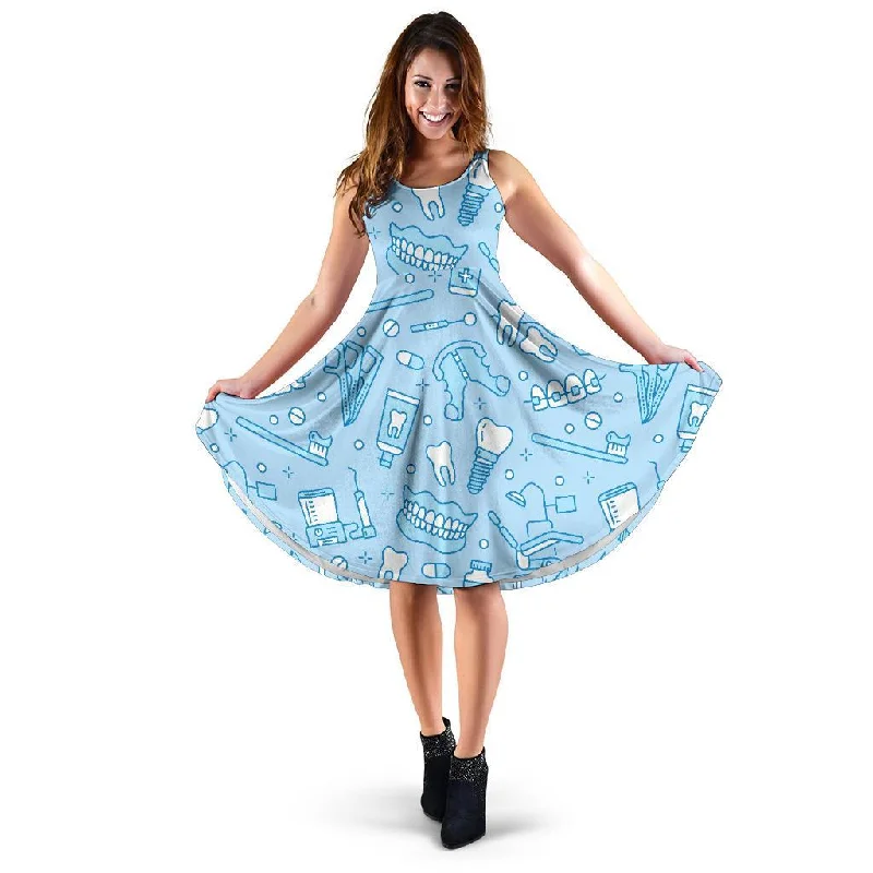 Dental Dentistry Dentist Tooth Pattern Print Dress Tunics Fashionable trendy