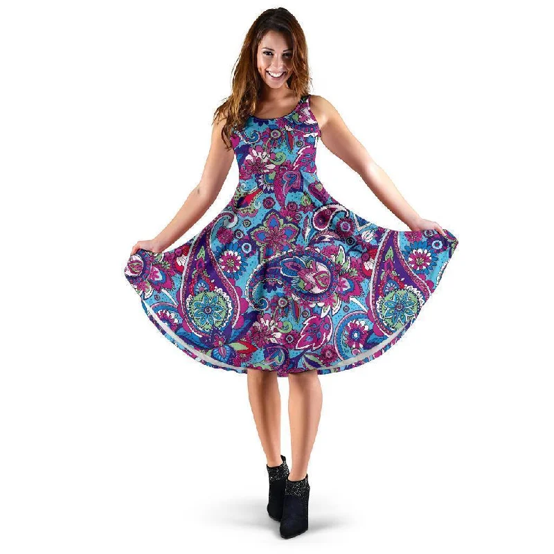 Blue Purple Red Paisley Pattern Print Dress Tunics Trendy modern